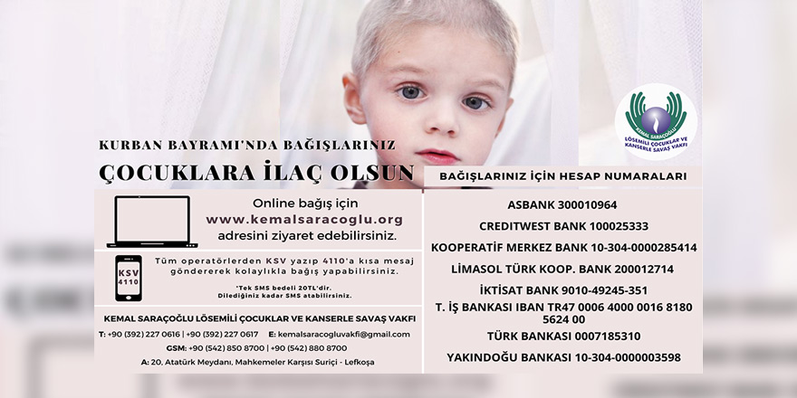 Kemal Saraçoğlu Vakfı: “Kurban Bağışlarınız, Çocuklara İlaç Olsun!”