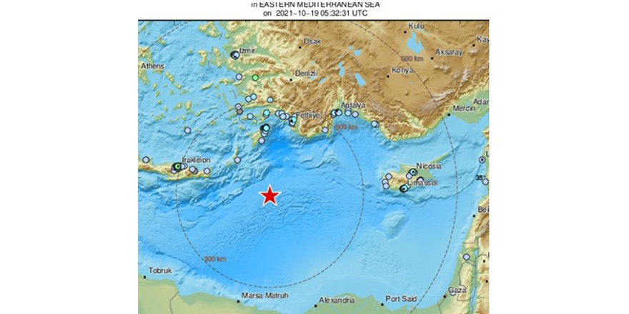 Doğu Akdeniz’de, Kıbrıs ile Girit arasında şiddetli deprem meydana geldi