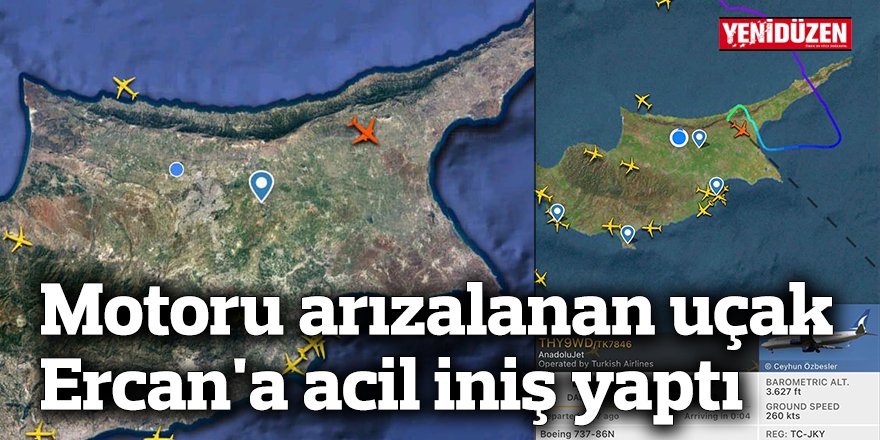 Motoru arızalanan uçak Ercan'a acil iniş yaptı