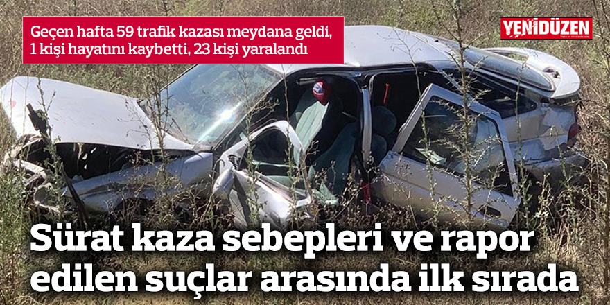 Geçen hafta 59 trafik kazası meydana geldi, 1 kişi hayatını kaybetti, 23 kişi yaralandı