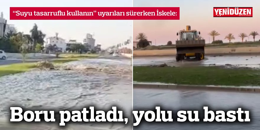 Boru patladı, yolu su bastı