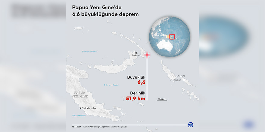 Papua Yeni Gine'de 6,6 büyüklüğünde deprem