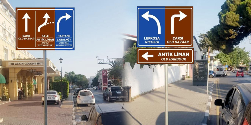 Girne'de Ramadan Cemil Meydanı yön tabelaları monte ediliyor