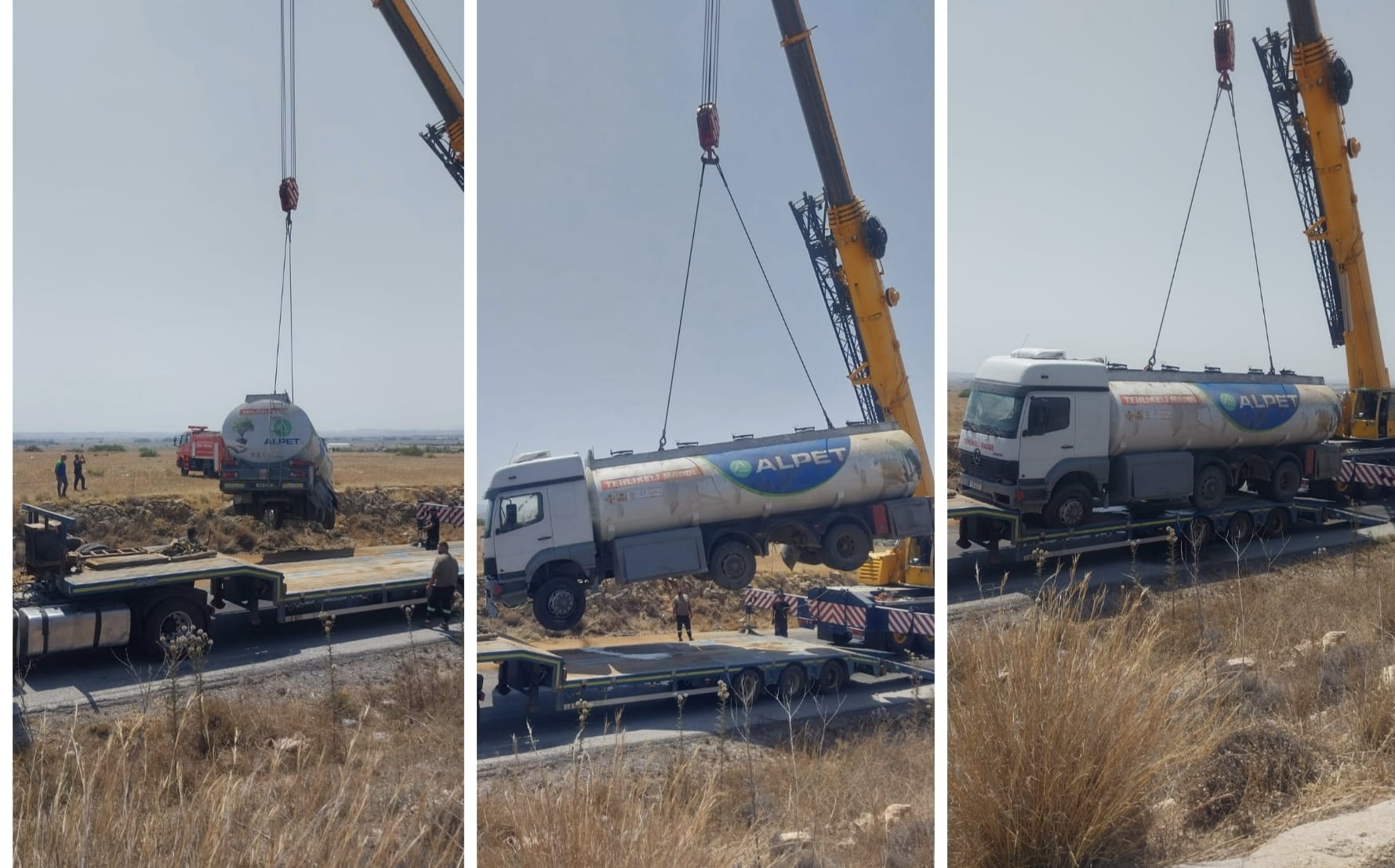 Devrilen akaryakıt yüklü tanker kaldırıldı, yol yeniden trafiğe açıldı