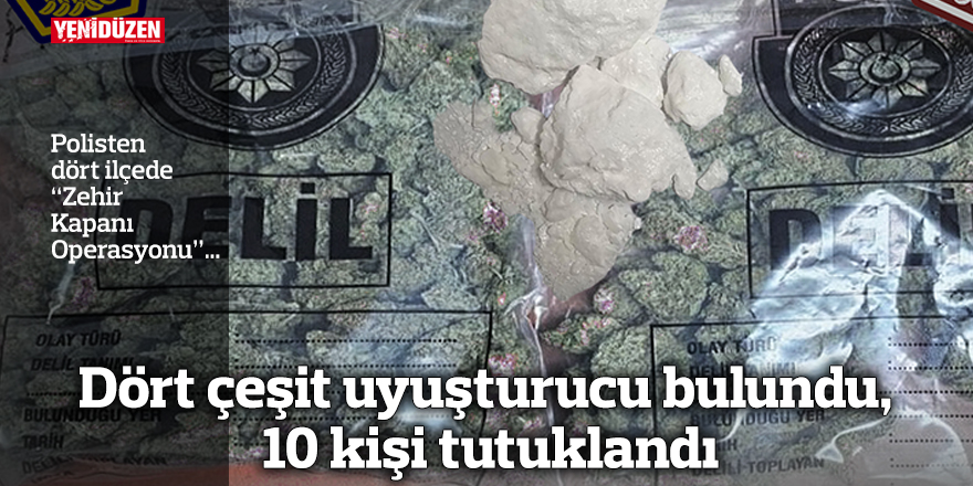 Dört çeşit uyuşturucu bulundu, 10 kişi tutuklandı