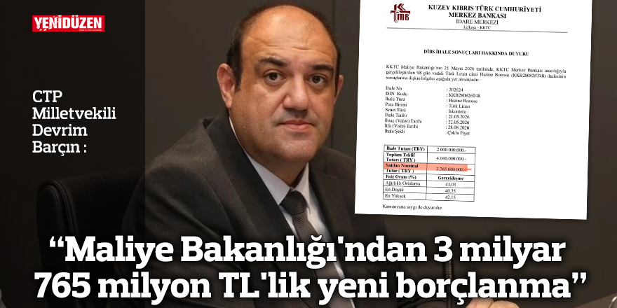 "Maliye Bakanlığı'ndan 3  milyar 765 TL'lik yeni borçlanma"