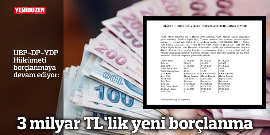 3 milyar TL'lik yeni borçlanma