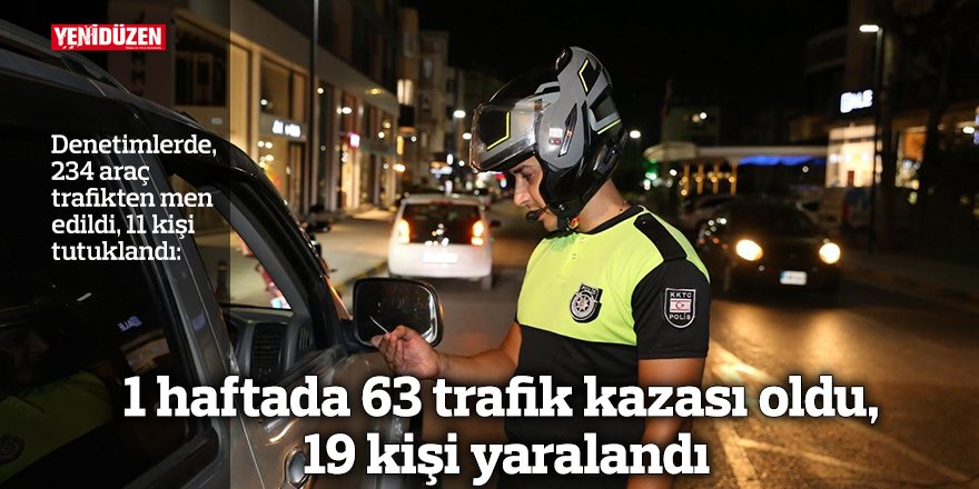 1 haftada 63 trafik kazası oldu, 19 kişi yaralandı