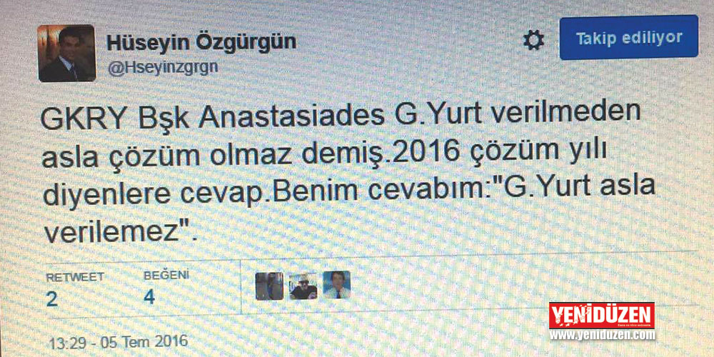 Özgürgün’ün Twitter yanıtı: Asla!