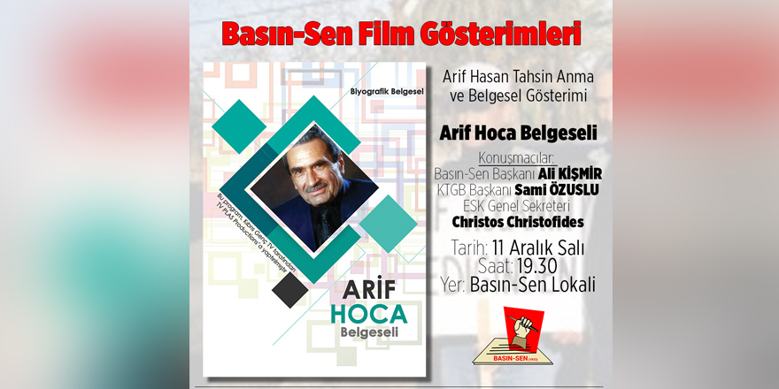 “Arif Hoca” belgeseli gösterilecek