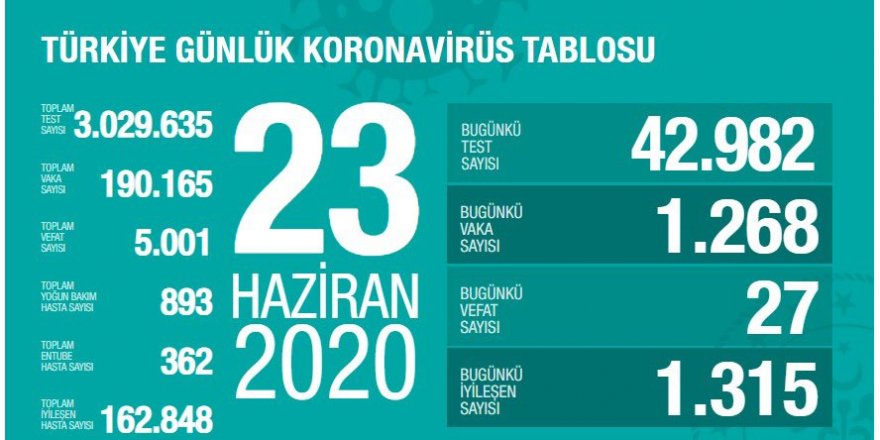 Türkiye'de Coronavirüs: 27 kişi daha hayatını kaybetti, 1268 yeni tanı kondu