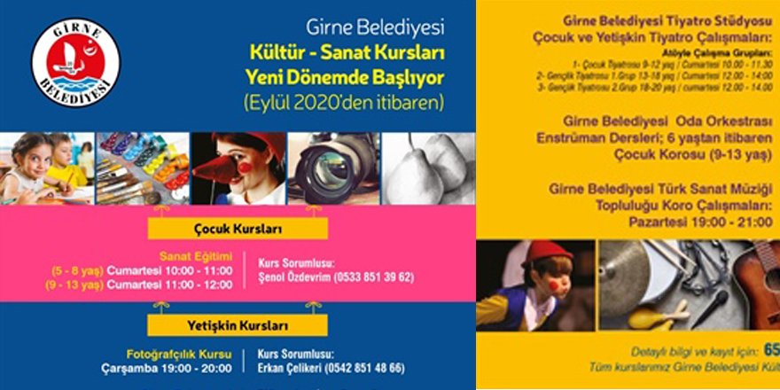 Girne Belediyesi’nin düzenlediği kültür-sanat atölyesi kurslarına yeni kayıtlar başladı