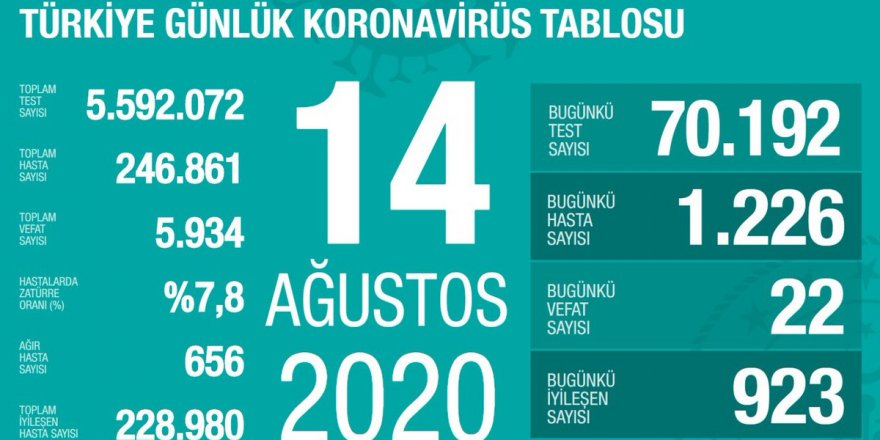 Türkiye'de Coronavirüs: 22 kişi hayatını kaybetti, 1226 yeni tanı kondu