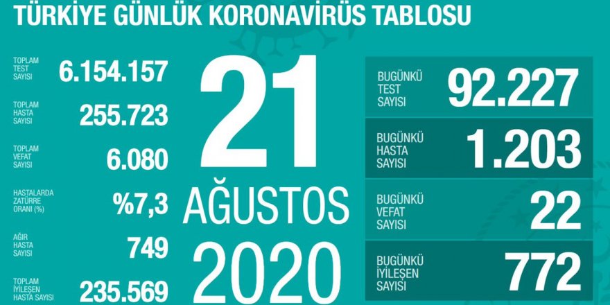 Türkiye'de Coronavirüs: 22 kişi hayatını kaybetti, 1203 yeni tanı kondu