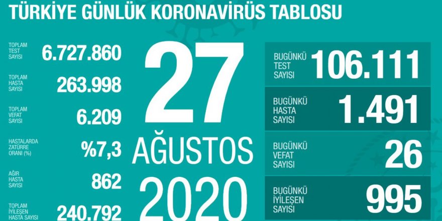 Türkiye'de Coronavirüs: 26 kişi hayatını kaybetti, 1491 yeni tanı kondu
