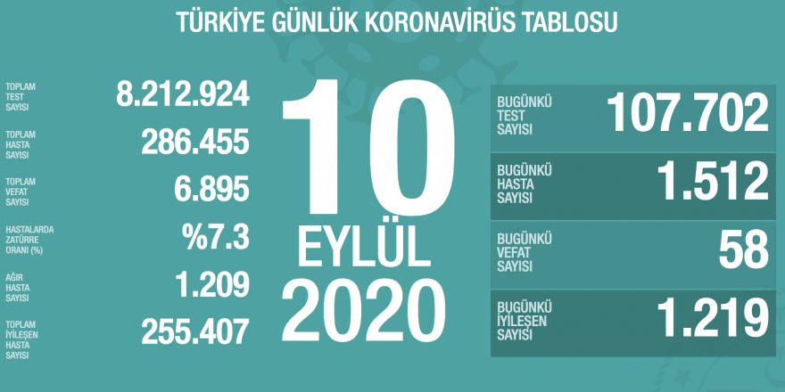 Türkiye'de Coronavirüs: 58 kişi daha hayatını kaybetti, 1512 yeni tanı kondu