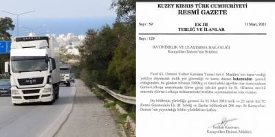 Büyük Tehlike: GİRNE-LEFKOŞA ANAYOLU YÜKLÜ KAMYONLARA AÇILDI