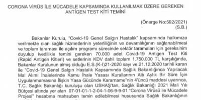 330 bin adet Antijen, 250 bin adet PCR test kiti alınıyor