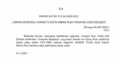 Güneyde cinayetten aranan bir kişi iade edilecek