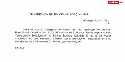 Yenierenköy Belediyesi’ne yeni borç yükü: 60 ay vade ile 4 milyon TL borç