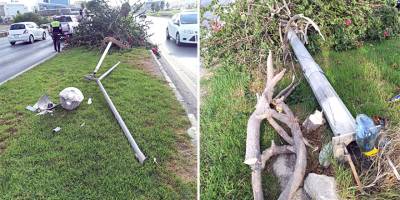 Aydınlatma direği seyir halindeki araç üzerine düştü