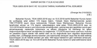 169 kişiye vatandaşlık hakları geri verildi