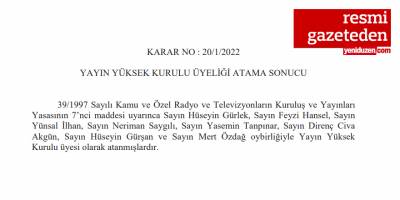 Yayın Yüksek Kurulu üyeleri atandı