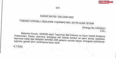 329 yabancı uyrukluya taşınmaz mal izni!