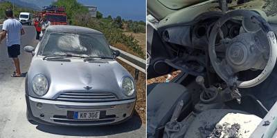 Seyir halindeyken alev alan araç yandı