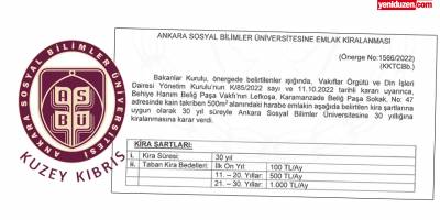500 metrekareye ilk 10 yıl için 100 TL kira bedeli!