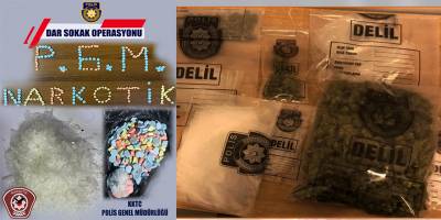 İki operasyon sonucu 310 gram hintkeneviri, 80 gram metamfetamin ve 217 adet hap bulundu!