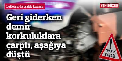 Geri giderken demir korkuluklara çarptı, aşağıya düştü