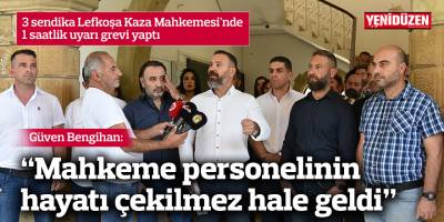 3 sendika Lefkoşa Kaza Mahkemesi'nde 1 saatlik uyarı grevi yaptı