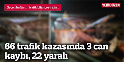 66 trafik kazasında 3 can kaybı, 22 yaralı