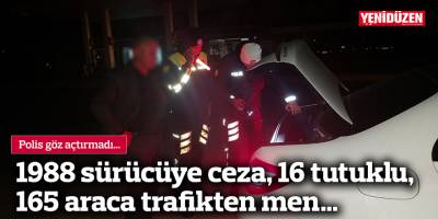 Polis denetimleri: 1988 sürücüye ceza, 16 tutuklu, 165 araca trafikten men…