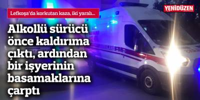 Alkollü sürücü önce kaldırıma çıktı, ardından bir işyerinin basamaklarına çarptı