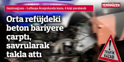 Orta refüjdeki beton bariyere çarptı, savrularak takla attı