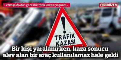 Bir kişi yaralanırken, kaza sonucu alev alan bir araç kullanılamaz hale geldi