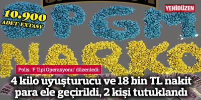 4 kilo uyuşturucu ve 18 bin 100 TL nakit para ele geçirildi, 2 kişi tutuklandı