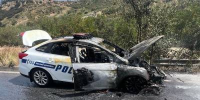 Dağ Yolu'nda şimdi de polis aracı yandı