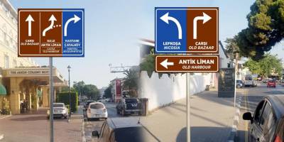 Girne'de Ramadan Cemil Meydanı yön tabelaları monte ediliyor