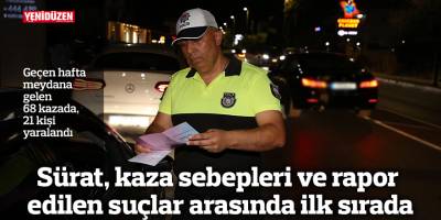 Sürat, kaza sebepleri ve rapor edilen suçlar arasında ilk sırada