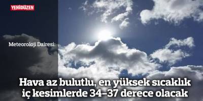 Hava az bulutlu, en yüksek sıcaklık  iç kesimlerde 34-37 derece olacak