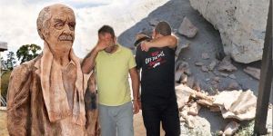 Alkol aldılar, büstü yıktılar!