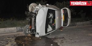 Refüje çarptı, yan yattı!