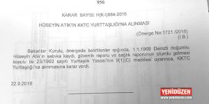 Hüseyin Atik’e vatandaşlık