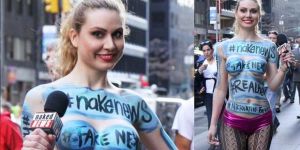 Çıplak muhabir sokak röportajında