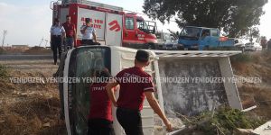 Van araç devrildi, sürücü sıkıştı!