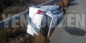 Yoldan çıktı bariyer boşluğuna düştü!