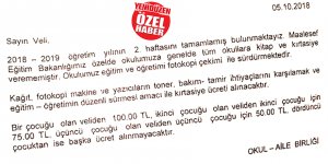Devlet okulundan ‘bağış’ talebi